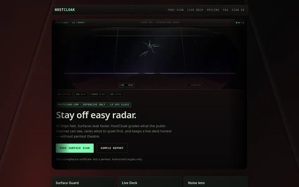 HostCloak homepage on desktop
