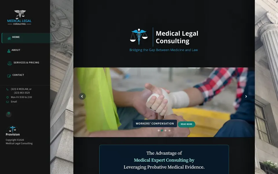 Medical Legal Consulting homepage on desktop